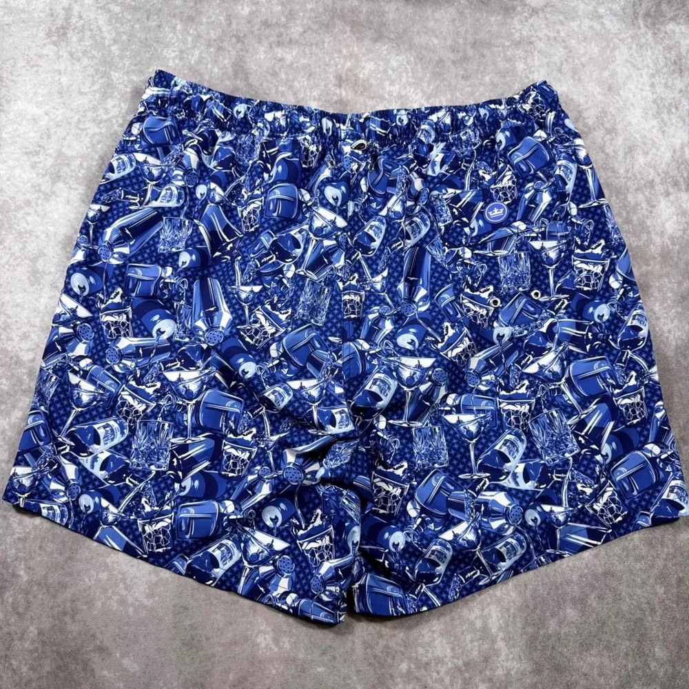 Peter Millar Seaside Mens XL Blue Cocktail Martini Print Swim Trunks Shorts